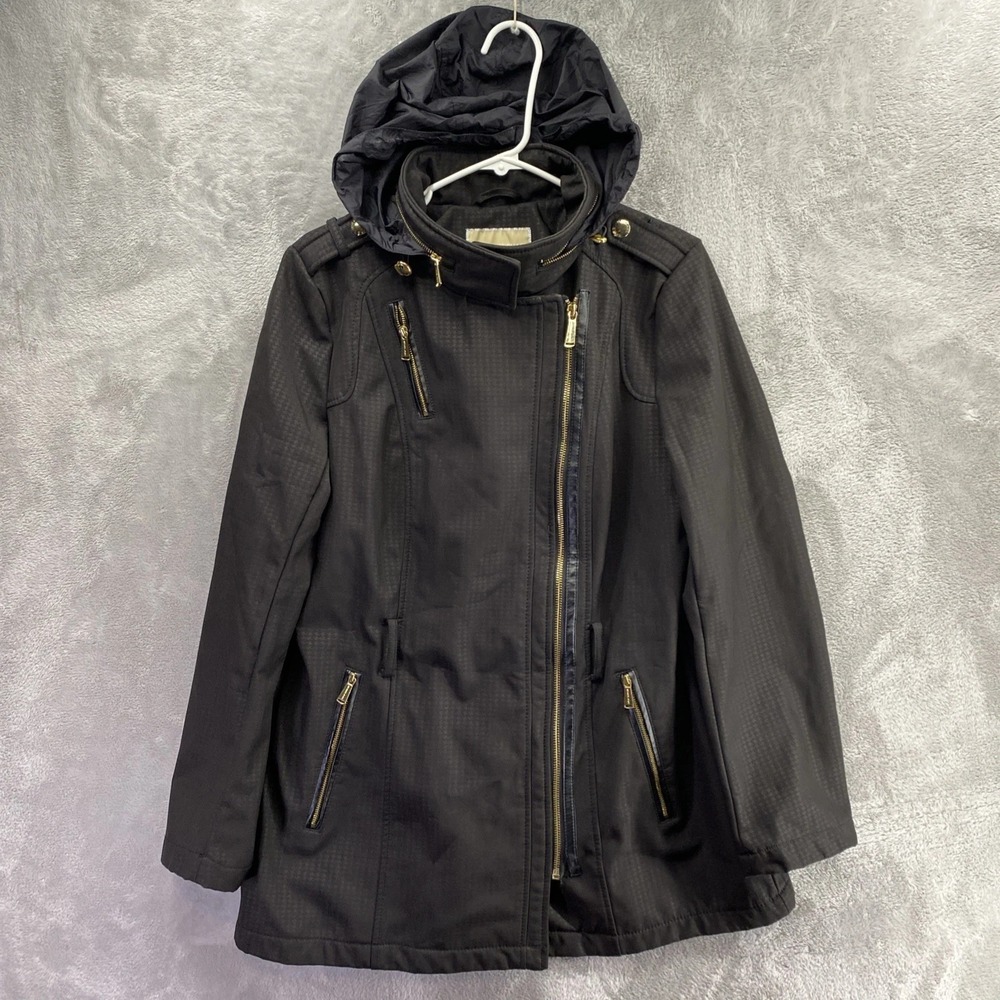 Michael Kors Women Coat Belted Hooded Full Zip Black Size M